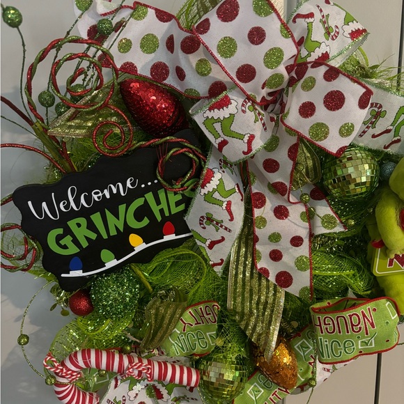 Grinch Christmas Wreath Holiday Mesh Adorable Christmas Naughty List Final Sale - Picture 4 of 9
